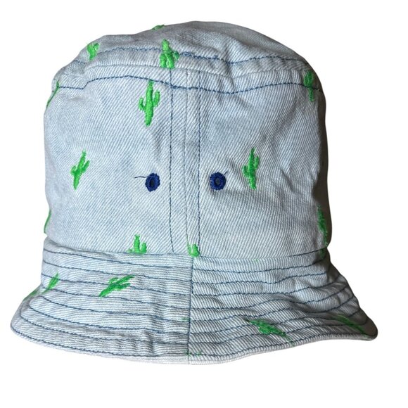 Boden Mini Kids Bucket Hat Light Wash Denim Embroidered Cactus Size‎ Medium - Picture 2 of 5